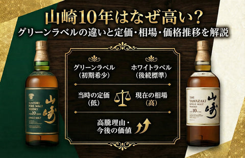 山崎10年はなぜ高い？グリーンラベルの違いと定価・相場・価格推移を解説
