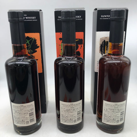 サントリー ザ・エッセンス2019 スパニッシュオーク3本セット。500mlボトル、芳醇な樽香と深いコクが魅力の限定ウイスキー。ボトルの裏面画像