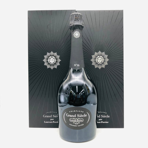 ローラン・ペリエ グラン・シエクル No.25 シャンパーニュ 750ml 12%、黒を基調とした高級感あるボトルと箱付き、繊細な泡と熟成した香りが特徴の逸品。