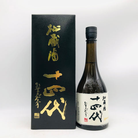 十四代 秘蔵酒 日本酒 720ml 最新詰め。山形県高木酒造、長期熟成によるまろやかな旨みと上品な香りが魅力の希少酒。落ち着いた和風ラベル。