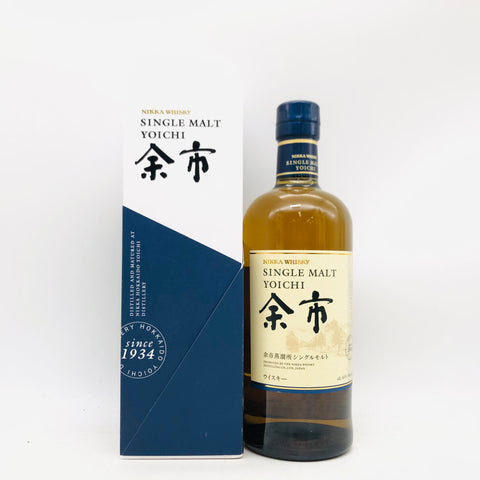 ニッカ シングルモルト余市 NV 700ml　海外ラベル箱とボトル単体の正面画像