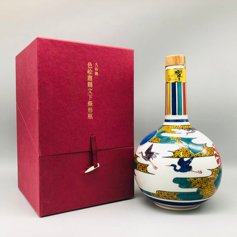 サントリー 響 21年 九谷焼陶器ボトルと赤い化粧箱 霞に鶴の絵柄