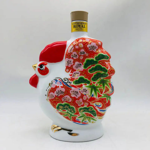 色鮮やかな花模様の装飾的なニワトリ型ボトルのサントリーウイスキーROIAL 600ml